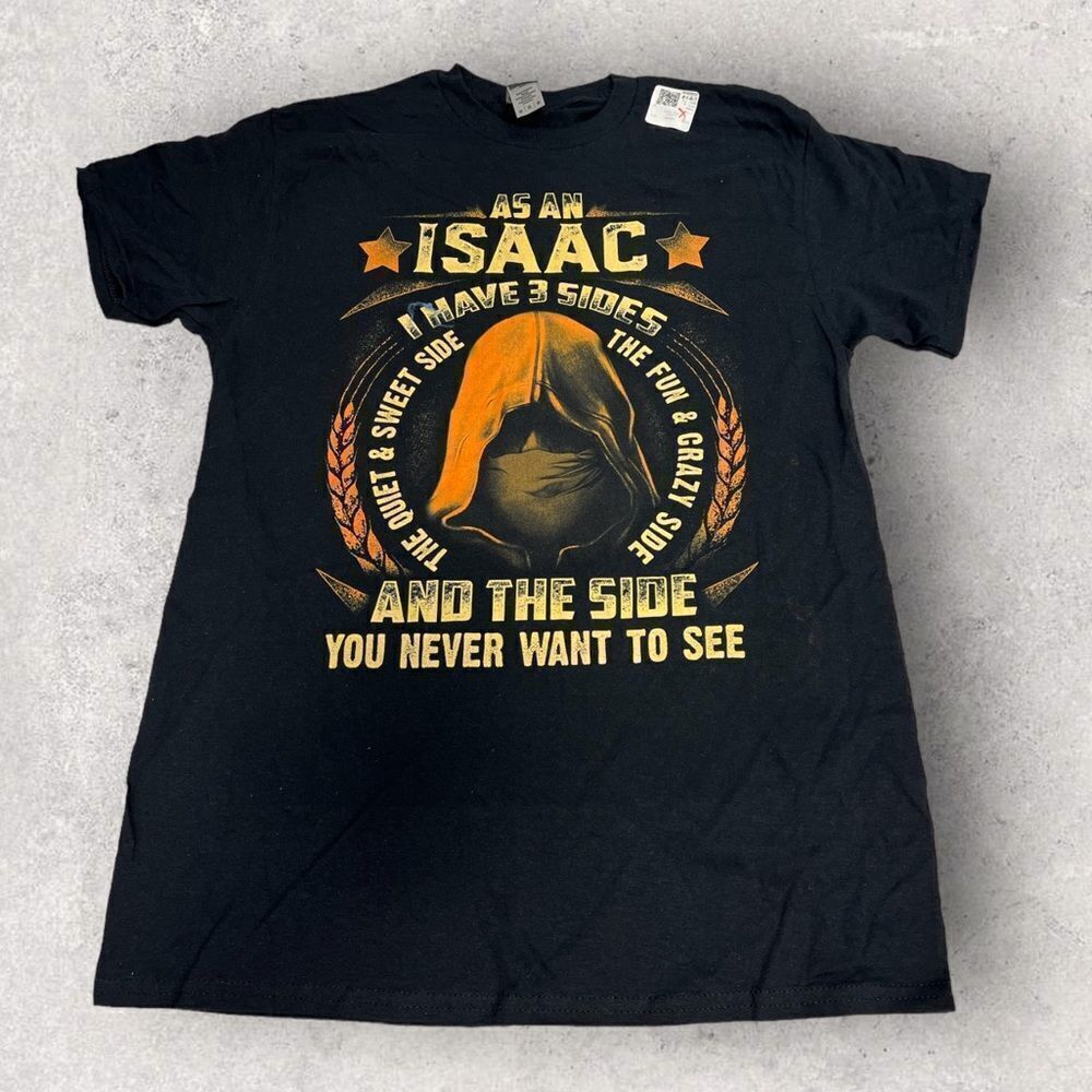 Isaac Name Shirt Men’s Black Short Sleeve Graphic Tee Size Medium